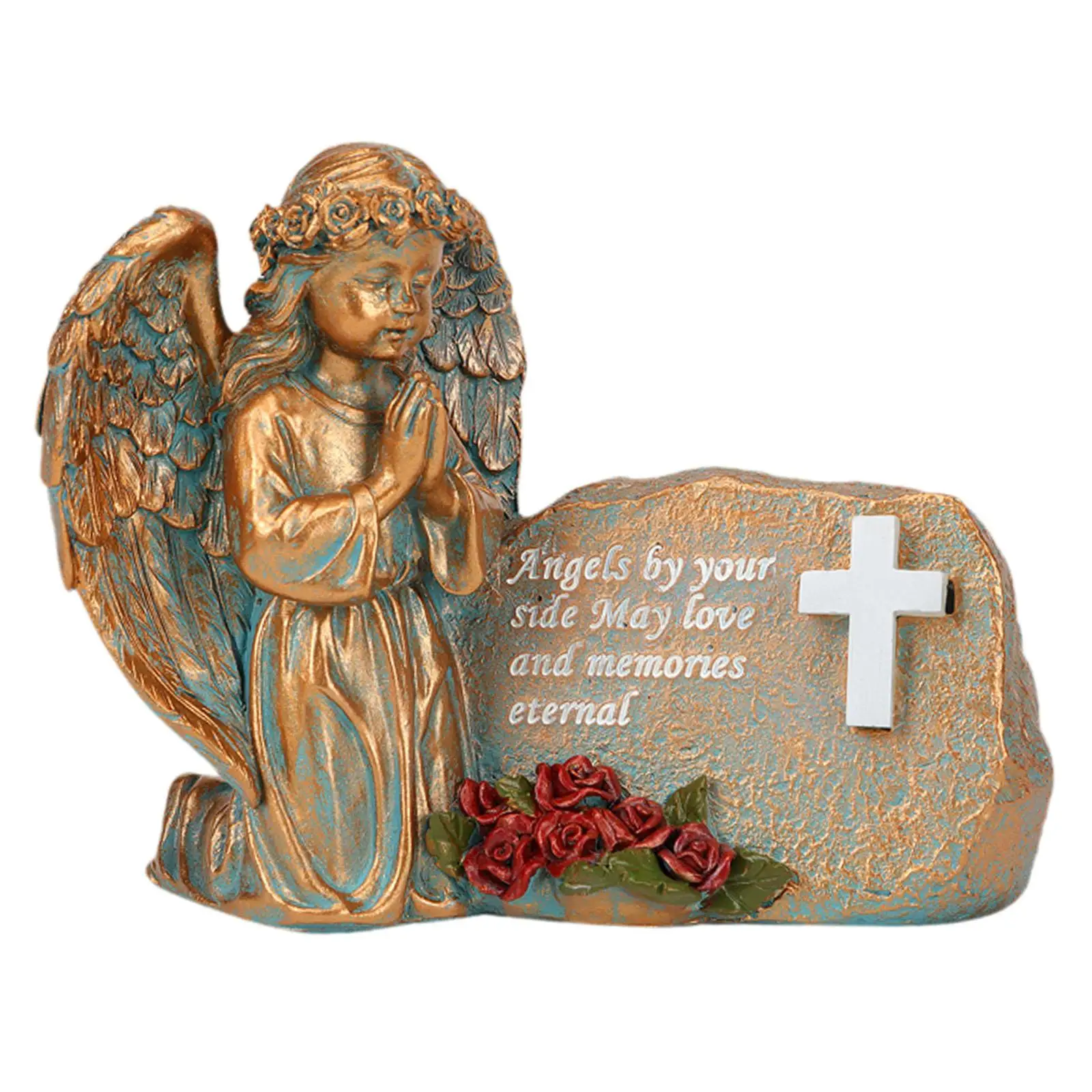 Garden Ornaments Statue Angel Decoration Resin Solar Figurine Warm Light Outdoor Decor for Patio and Lawn