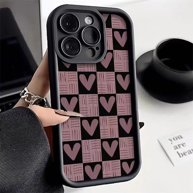 

Simple purple plaid phone case for iPhone 16 15 14 13 12 11 Pro/ Max/Plus anti-fingerprint shock-proof rear cover