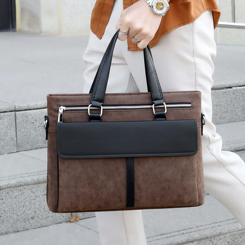 

new brown Briefcases For Men Leather Executive Business Office 15.6 Inch Laptop Portfolio College computer bag men's handbag