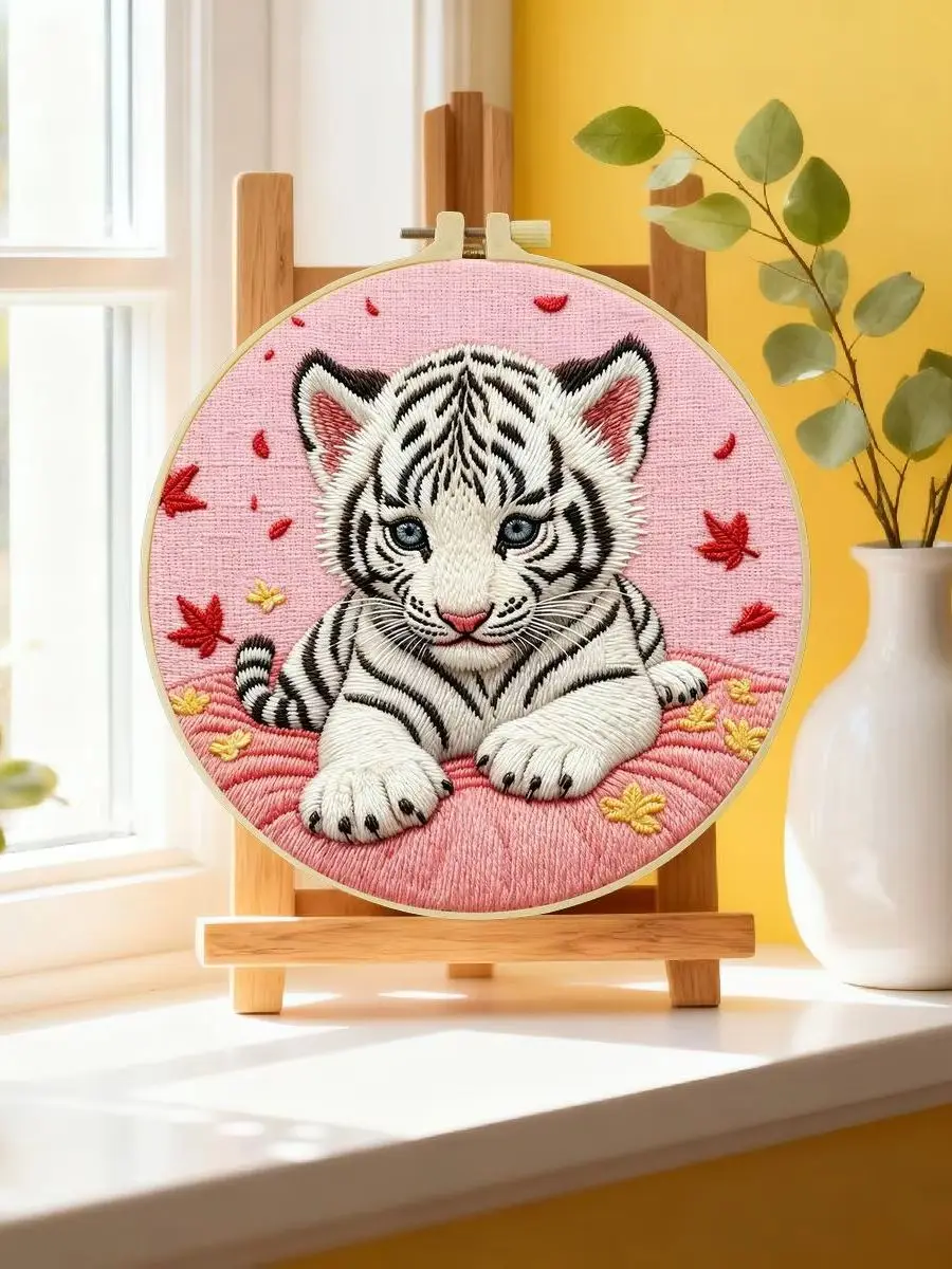 1 Stück 20X20CM/15X15CM 7,87/6,3 Zoll Weißer Tiger Stickerei Starter-Kit DIY-Kit DIY-Stickerei-Set Handarbeiten Nadelkunst – Detail 6