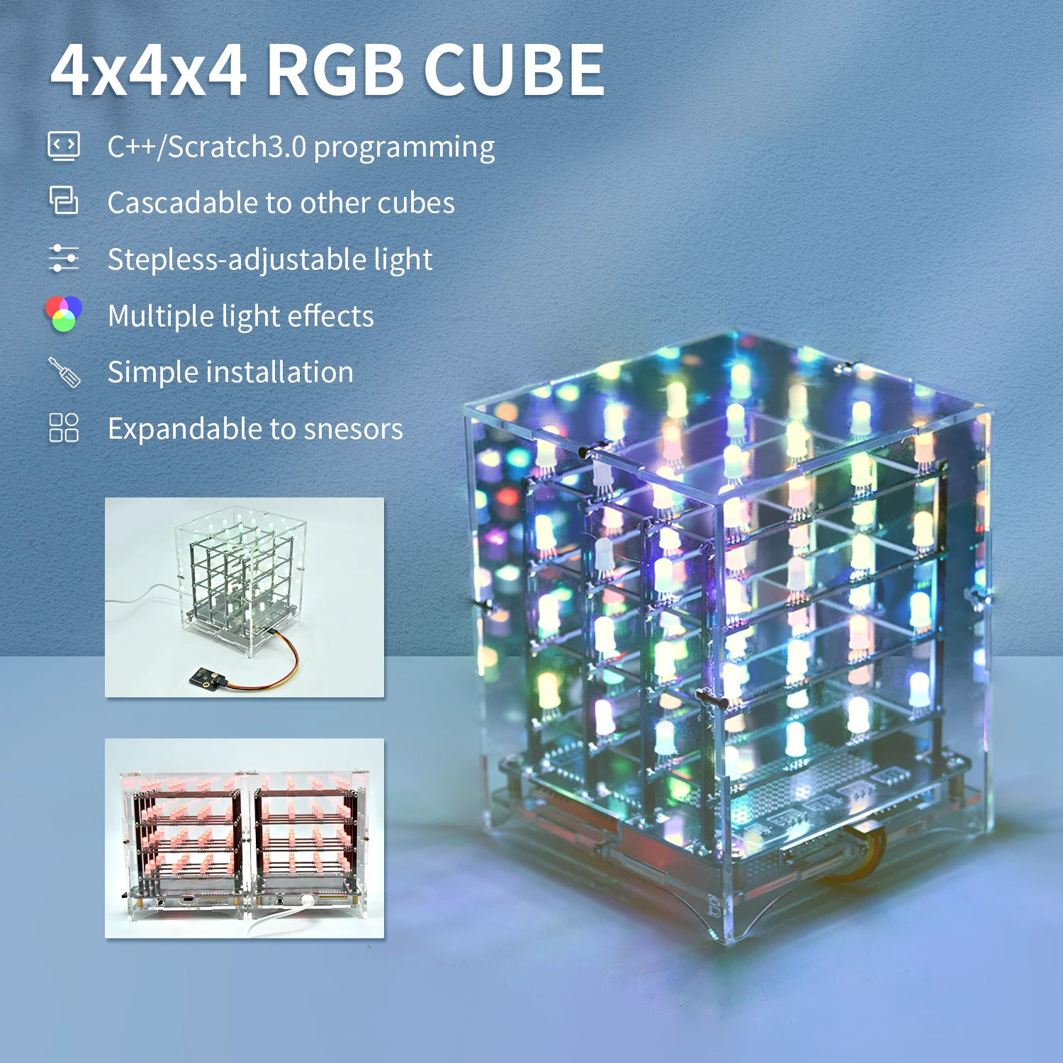 Keyestudio 4x4x4 RGB LED Cube DIY Electronic Kit For Arduino Support Scratch Programming Tutorial Code Provide Easy Assembly