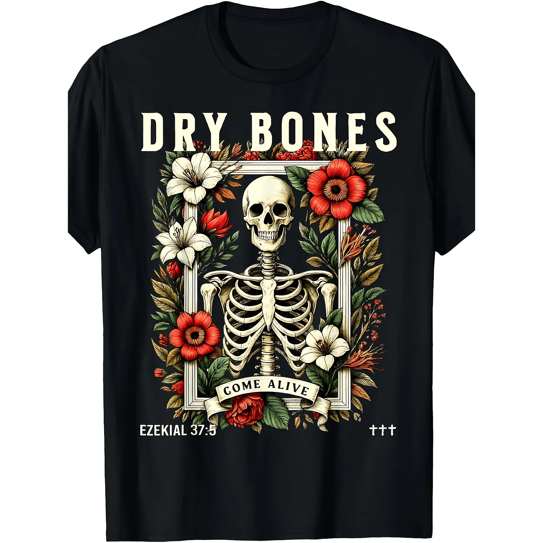 T-shirt décontracté en coton pour homme avec motif squelette « Dry Bones Come Alive » – Foi chrétienne