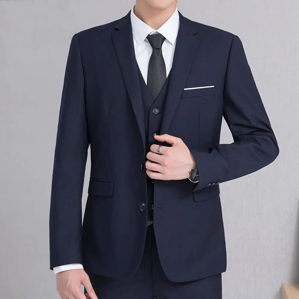 Men Suit Coat Elegant Men's Slim Fit Business Suit Jacket with Lapel Two Buttons Flap Pockets Solid Color Outwear for Formal