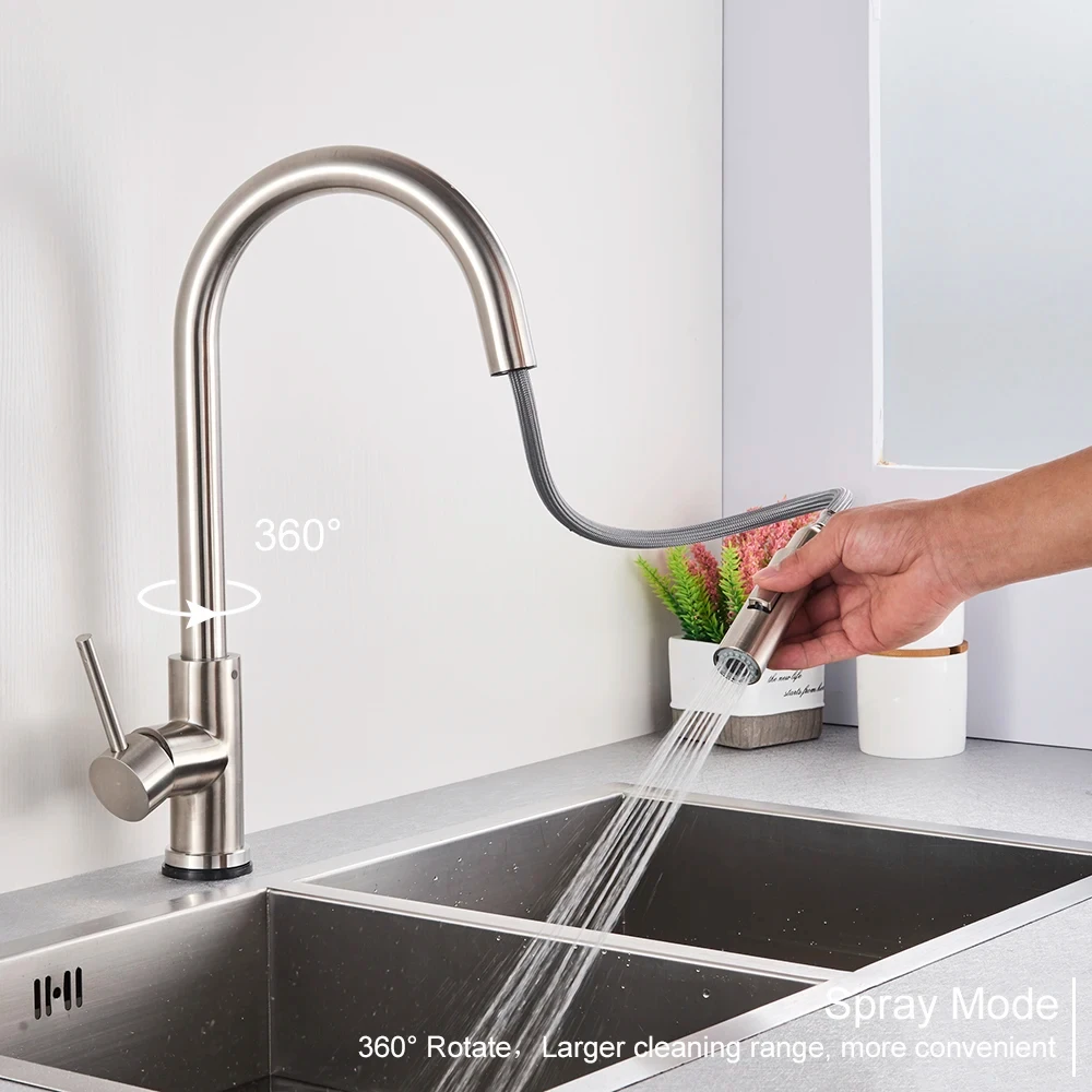 Matte Silver Kitchen Basin Faucets，silver color Surface Faucet，Sink Faucet，Pull Out Kitchen Taps ，Single Hole G1/2 mixer Faucet