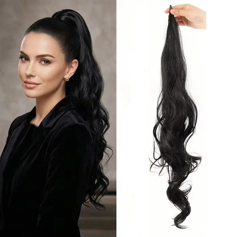 26 Inch Synthetic Self-Wrapping Twist Braid Ponytail Hair Extension with Long Wave Curly Hairpieces for Women Daily or Party Use
