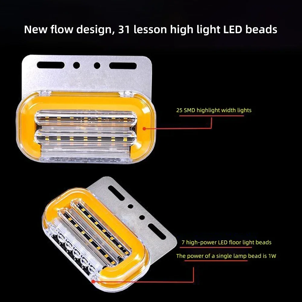 1PC Truck Trailer Side Lamp LED 24V Waterfall Turn Signal Lights Floor Guide Water Setting Copper Rivets Multicolor Waterproof