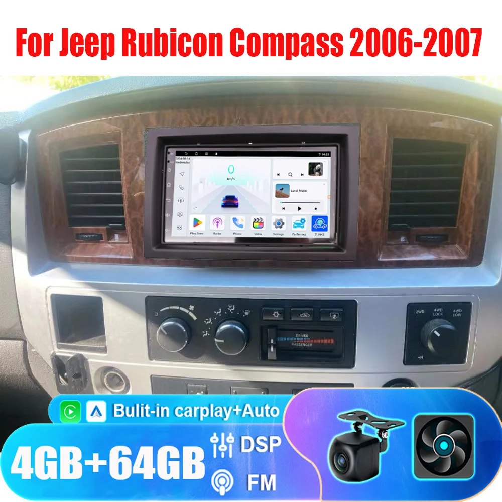 

4-64GB 7" Car Radio For Jeep Rubicon Compass 2006-2007 Wireless CarPlay Android 15 Auto Head Unit GPS Navi