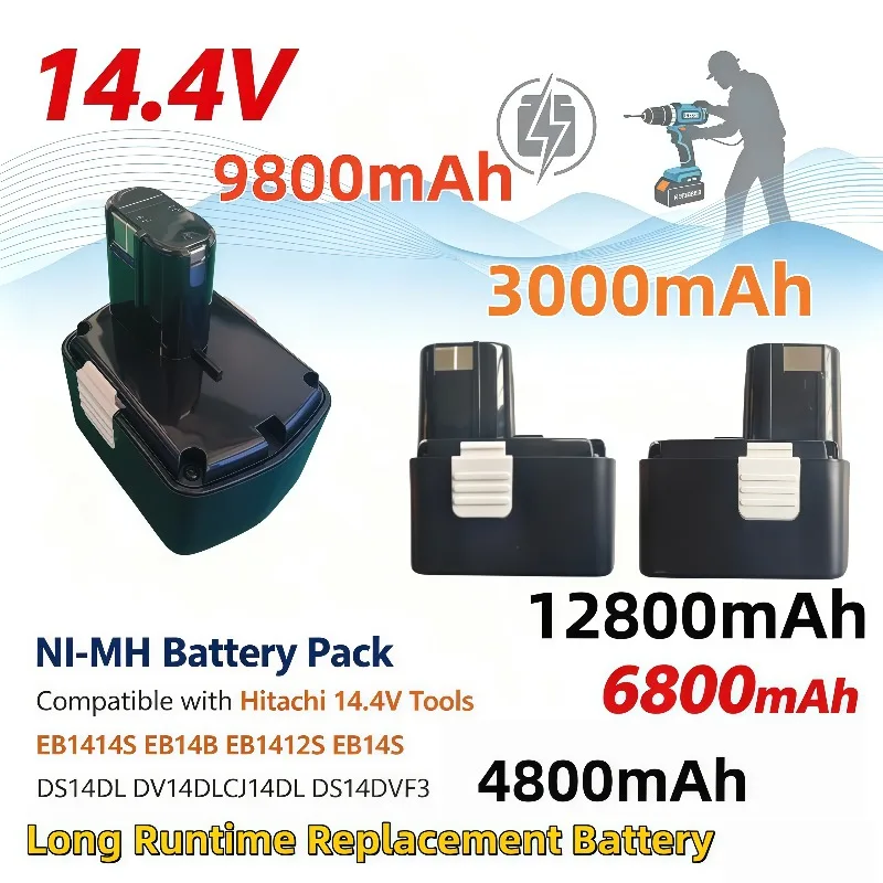 Replacement Ni-MH Battery Pack 14.4V Fit Hitachi EB1414S EB14B EB1412S EB14S DS14DL DV14DL CJ14DL DS14DVF3