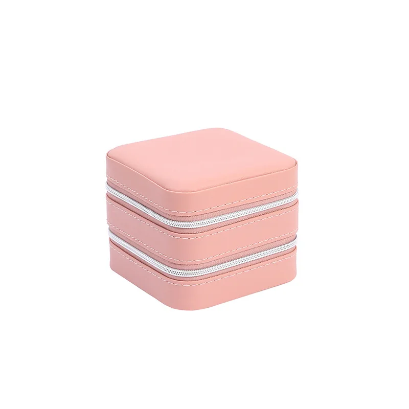 Multifunktionale Schmuckschatulle aus PU-Leder, tragbare Ring-Halskette, hochwertiger Reißverschluss mit Spiegel, Mini-Schmuck-Aufbewahrungsbox