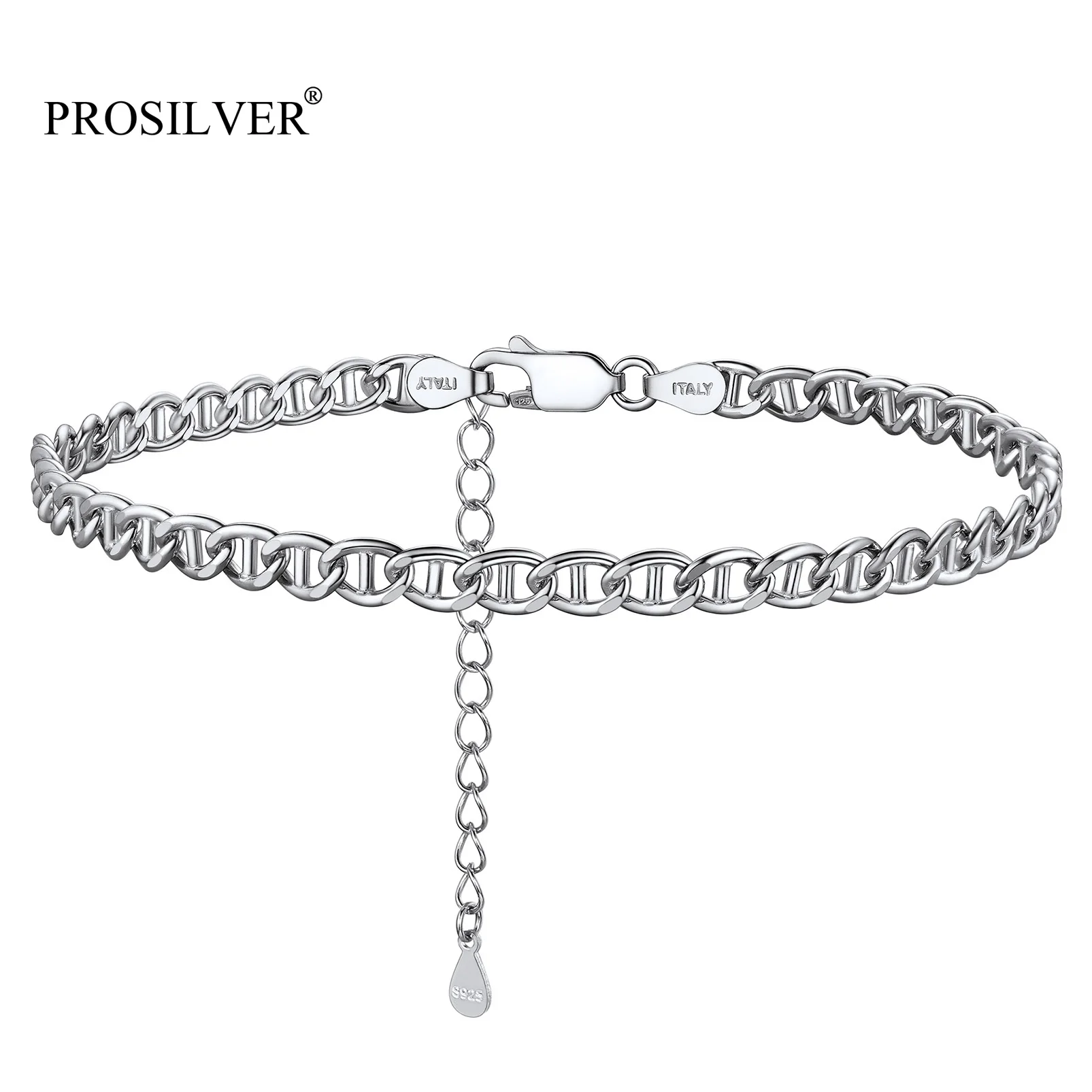 PROSILVER 4mm Mariner Silver Chain Anklet for Women Teen Girls 925 Sterling Silver Ankle Holiday Foot Bracelet PYA15108B-4