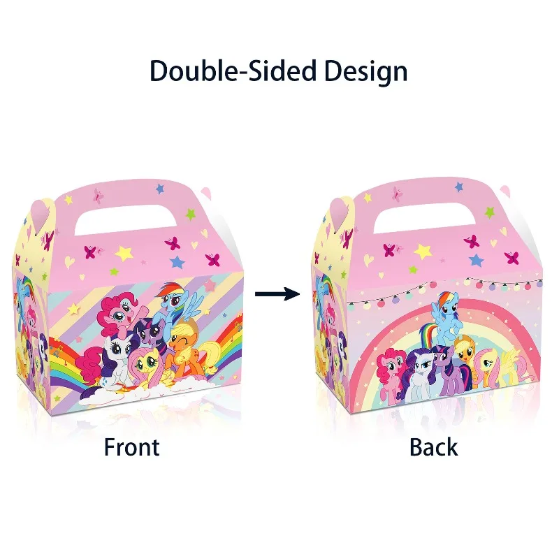 Confezione regalo di caramelle per feste My Little Pony Figura di cartone animato Kawaii Festa di compleanno Scatola di carta portatile portatile Sacchetto di carta Regalo creativo per bambini