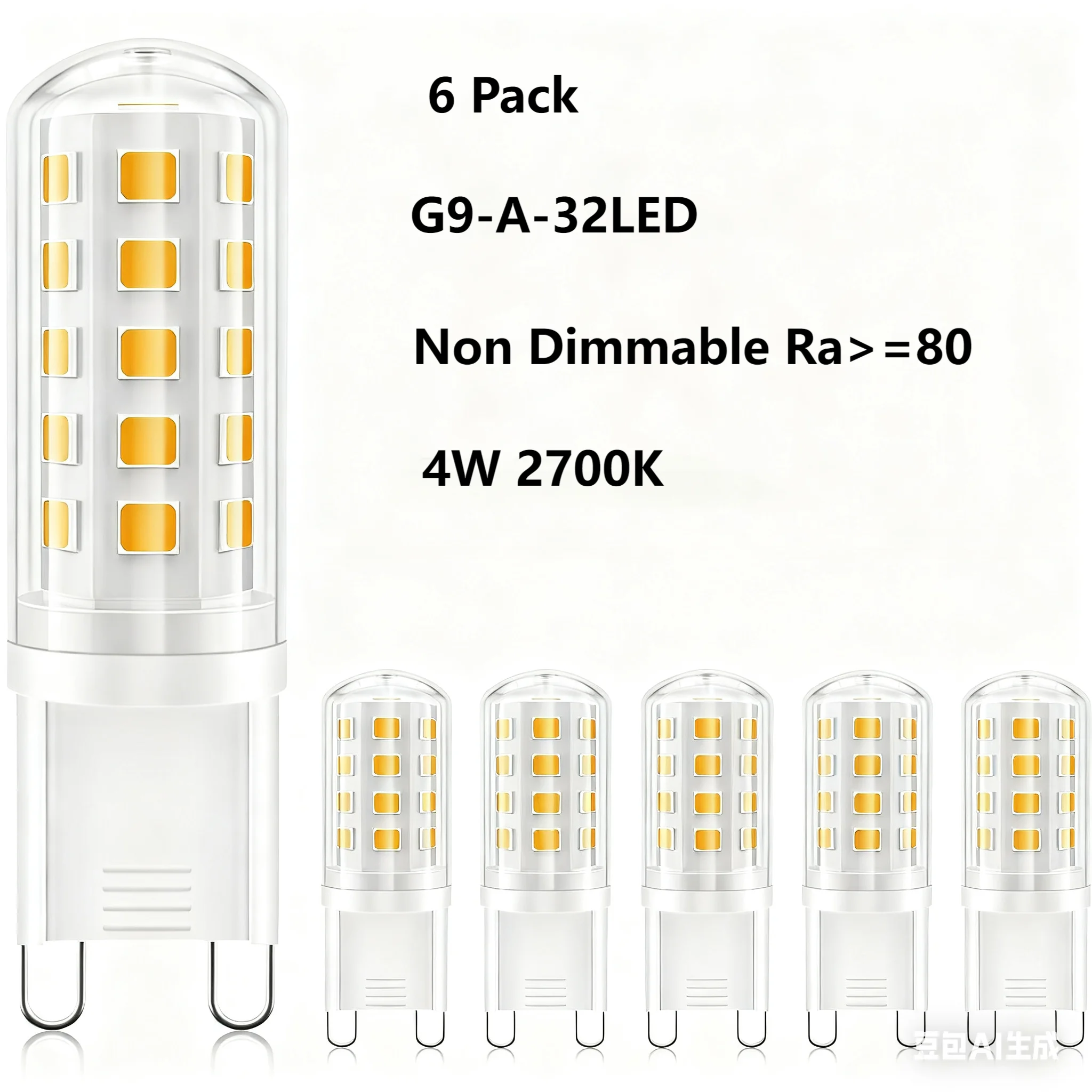

Светодиодная лампа G9 4 Вт, 2700 К, мягкий теплый белый, 6 шт., двухконтактные лампочки G9 для люстры, угол луча 360 для домашнего освещения