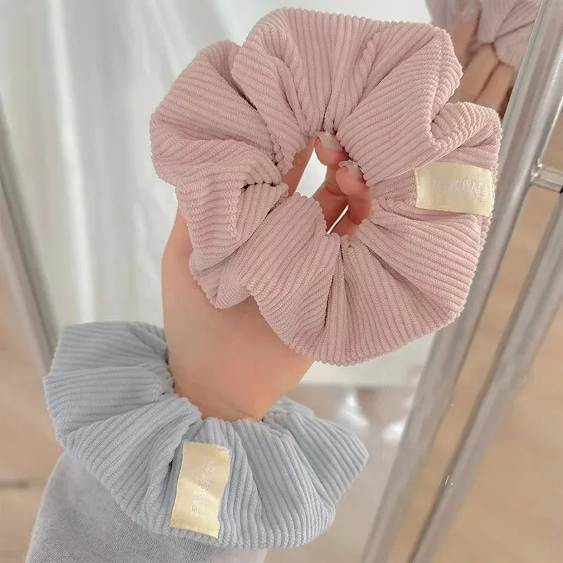 Vintage Solid Color Corduroy Stripe Hair Scrunchie Elastic Hair Bands Korean Hair Accessories For Women Girls Ponytail Headwear image 3
