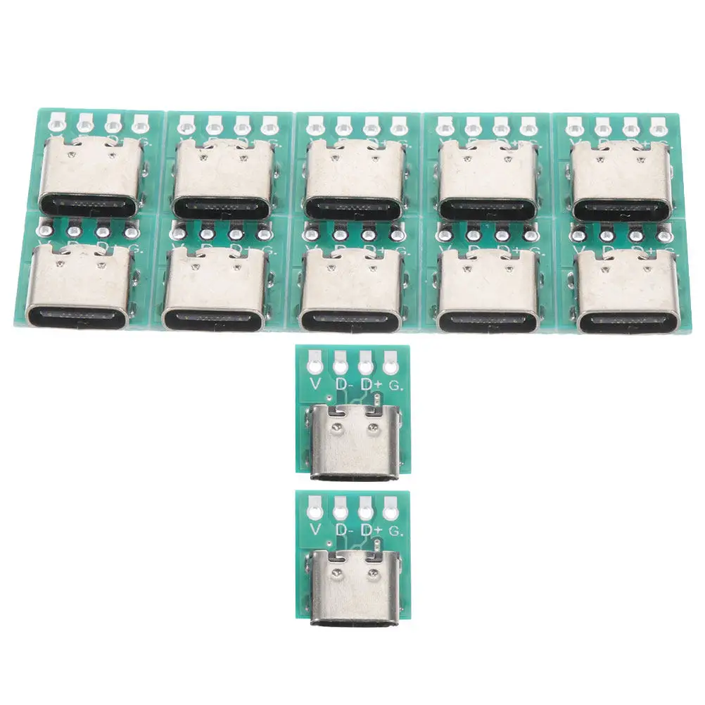 12Pcs USB C Type-C Pcb Board USB 3.1 Female Receptacle Converter for Cable DIY Build Enhanced Stability Smooth Transfer