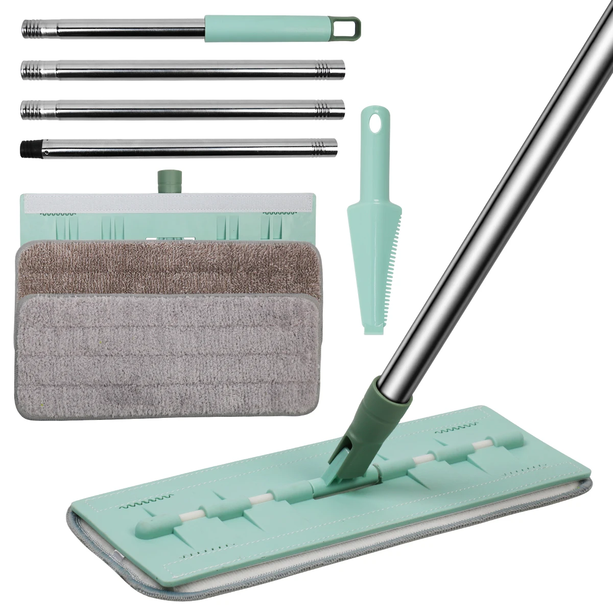 Hand Free Flat Floor Mop For Professional Home Floor Window Cleaning Tool With Washable Squeeze Microfiber Pads For Hardwood