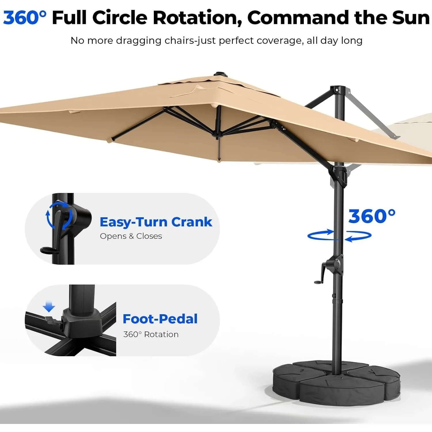 10x10 FT Cantilever Patio Umbrella Outdoor with Base- Large Offset Heavy-Duty Aluminum Umbrella with 360° Rotation,Customized