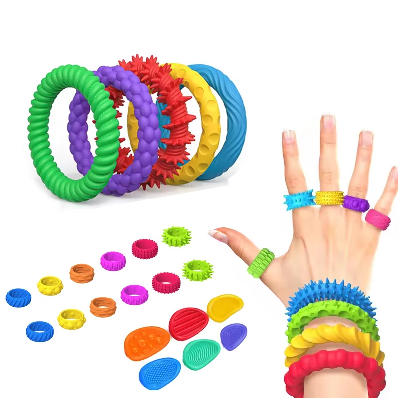 5/6/12Pcs Stress Relief Toy Silicone Bracelet Ring Stone Textured Sensory Fidget Toys for Adults kids Autism Fidget Stress Toys