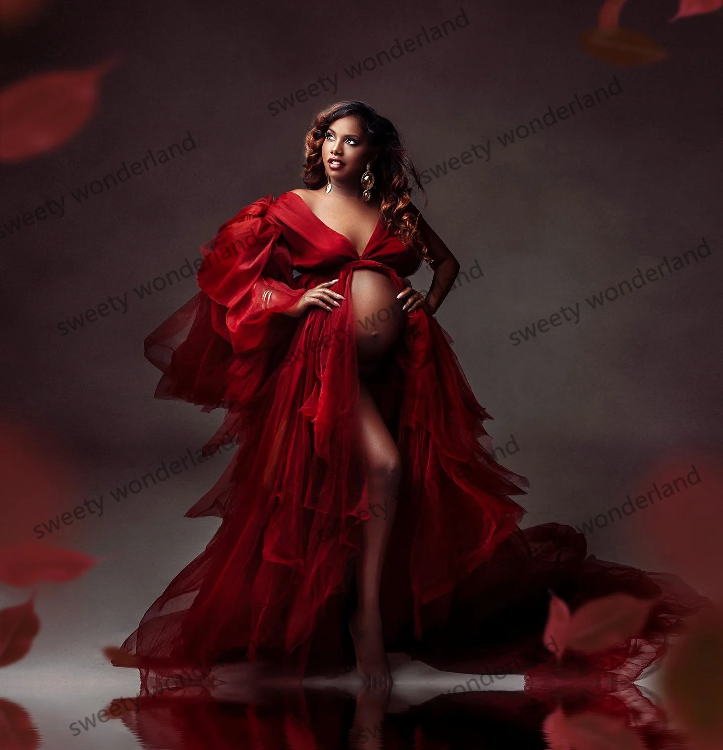 Vestito da servizio fotografico premaman rosso africano abito da ballo elegante in Tulle a strati per abiti da cerimonia da donna per Baby Shower