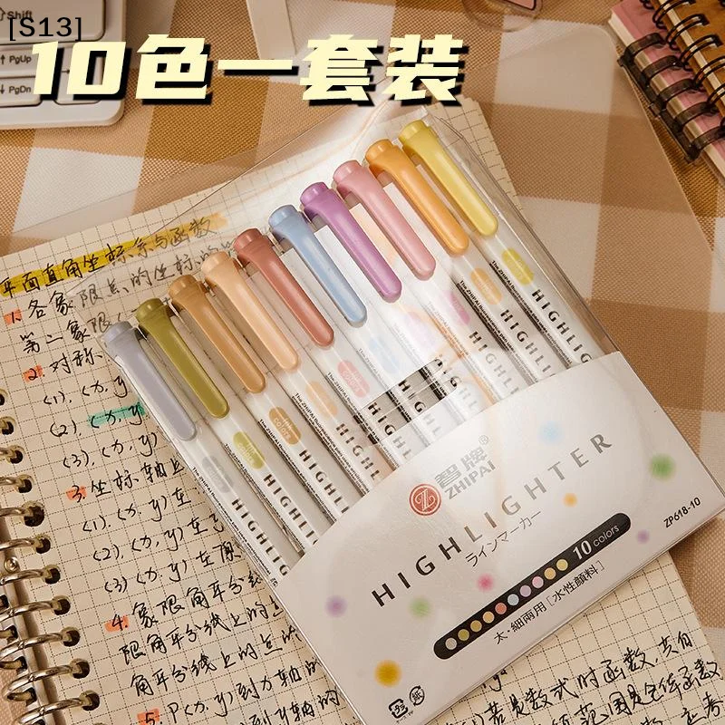 

10pcs Pale Colors Dual-Tip Highlighters,Fluorescence Marking Pen For Emphasizing Key Points Double Point Makers Pen[Q]Q@