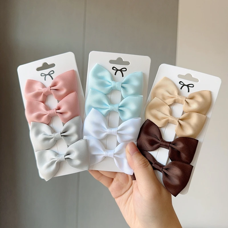 4 Stuks Lint Strikken Haarspeld Meisje Lief Massief Ontwerp Haarspeld Kleur Blok Delicate Hairgripe Haarspeldjes Kawaii Kinderaccessoires