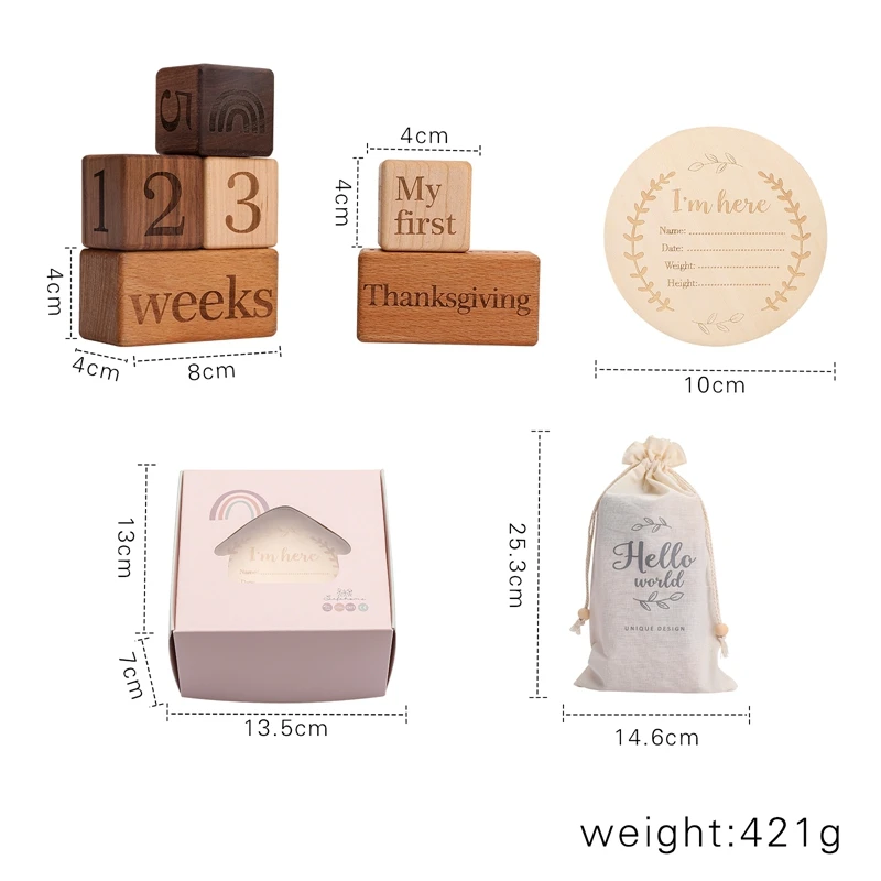 1Pc Baby Wooden Milestone Blocks 0-12Months Newborn Birth Photography Accessoriees Infant Birth Grow up Commemorate Props Blocks