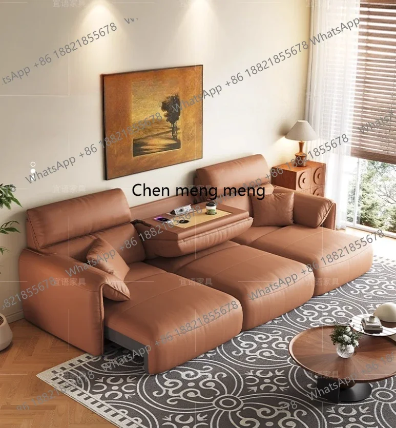 New arrive Cream wind elephant ears multi-functional electric leather sofa bed living room dual-purpose straight row smart sofa
