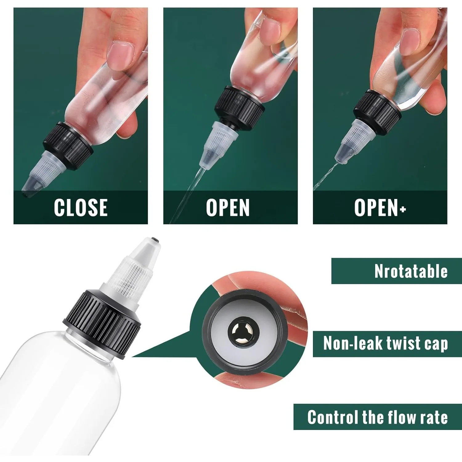 100 Stück 30/50/60ml durchsichtige Quetschflaschen mit Drehverschluss, leere kleine runde nachfüllbare Plastikflaschen für Öl und Flüssigkeiten – Detail 4