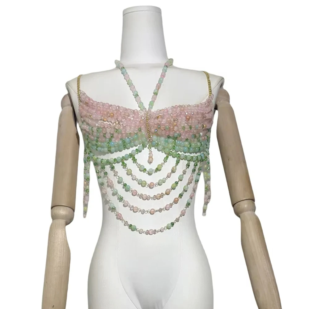 2025 New Women's Necklace Beaded Vest Hollow Out Top Jewelry Exaggerated Pearls Neck Bra Fashion Bra Women's Club Carnival