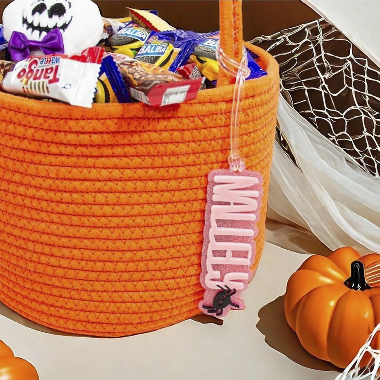 

Custom Halloween Acrylic Keychain Personalized Glitter Name Tag Pumpkin Ghost Spider Accents Unique Festival Keychain Christmas