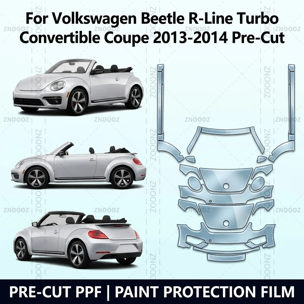 For Volkswagen Beetle R-Line Turbo Convertible Coupe 2013-2014 Pre-Cut PPF Front Kit+Rockers TPU Self Healing Scratch High Gloss