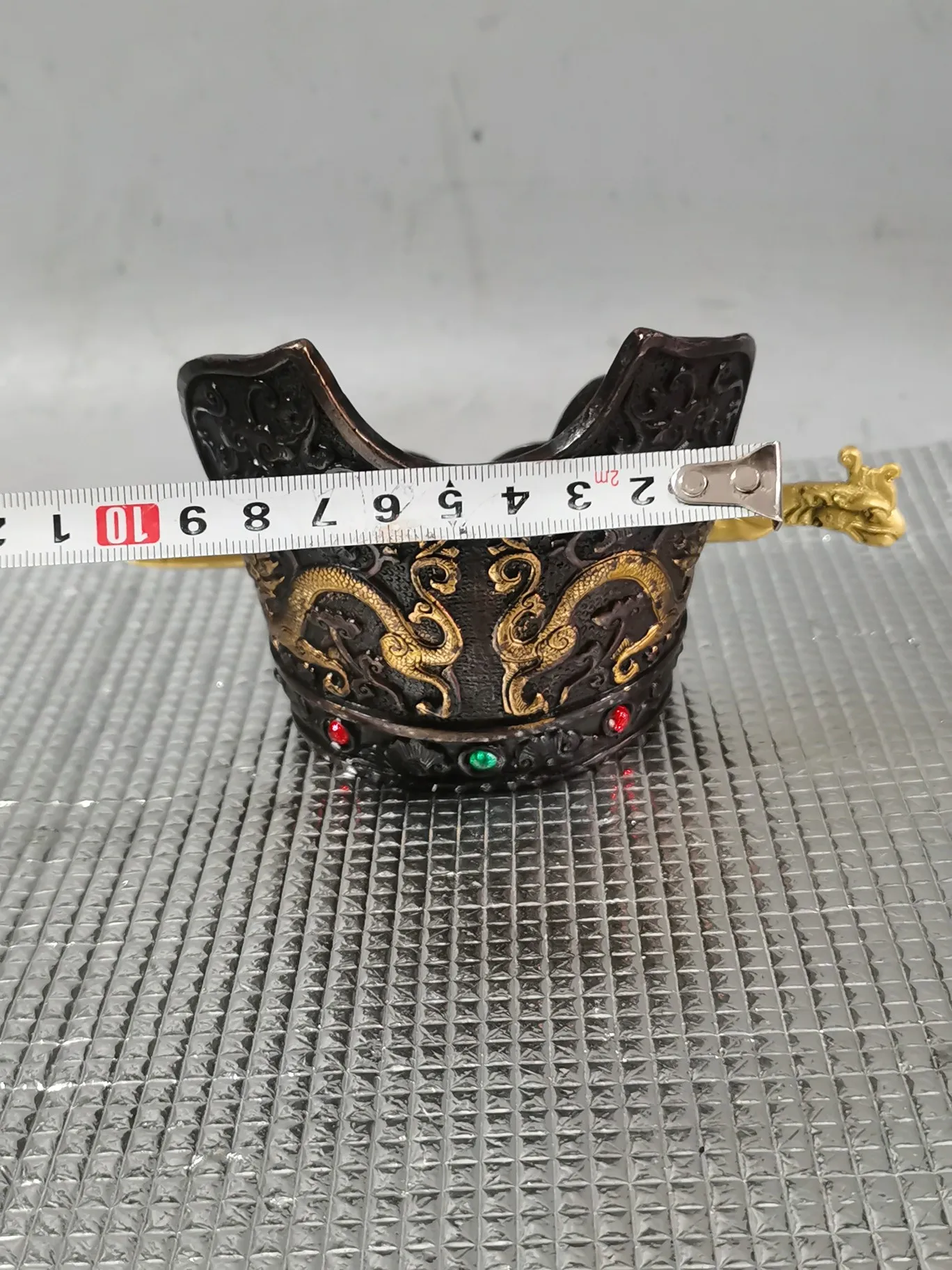 Old Tibetan Folk Vintage Pure Copper Gilt Ancient Chinese Emperor Double Dragon Crown Decor Dragon Phoenix Hairpin