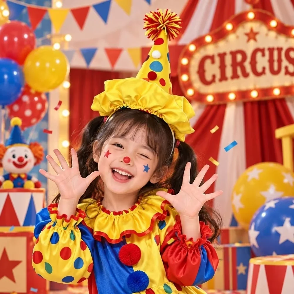 Plush Ball Halloween Joker Headband Dot Grid Classic Joker Hats Hair Hoop Colorful Ruffle Funny Headwear Halloween