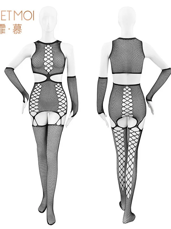 Open Crotch Mesh Lace Jumpsuit Adult Sexy Temptation Women Rompers Clothing Body Suits Crop Tops Knit Top Fashion Sexy 64OZ