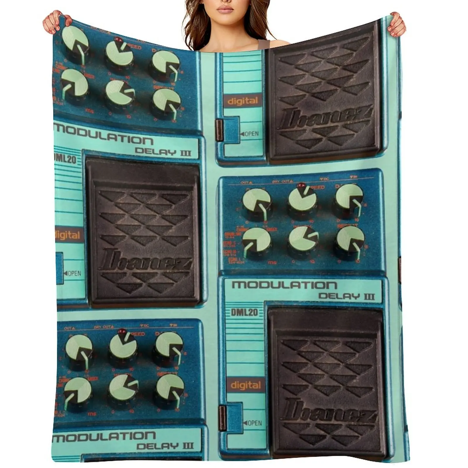 Guitar Pedal Ibanez DML 20 Modulation Delay III Aqua Throw Blanket Blankets For Sofas Decorative Sofas Warm Blankets