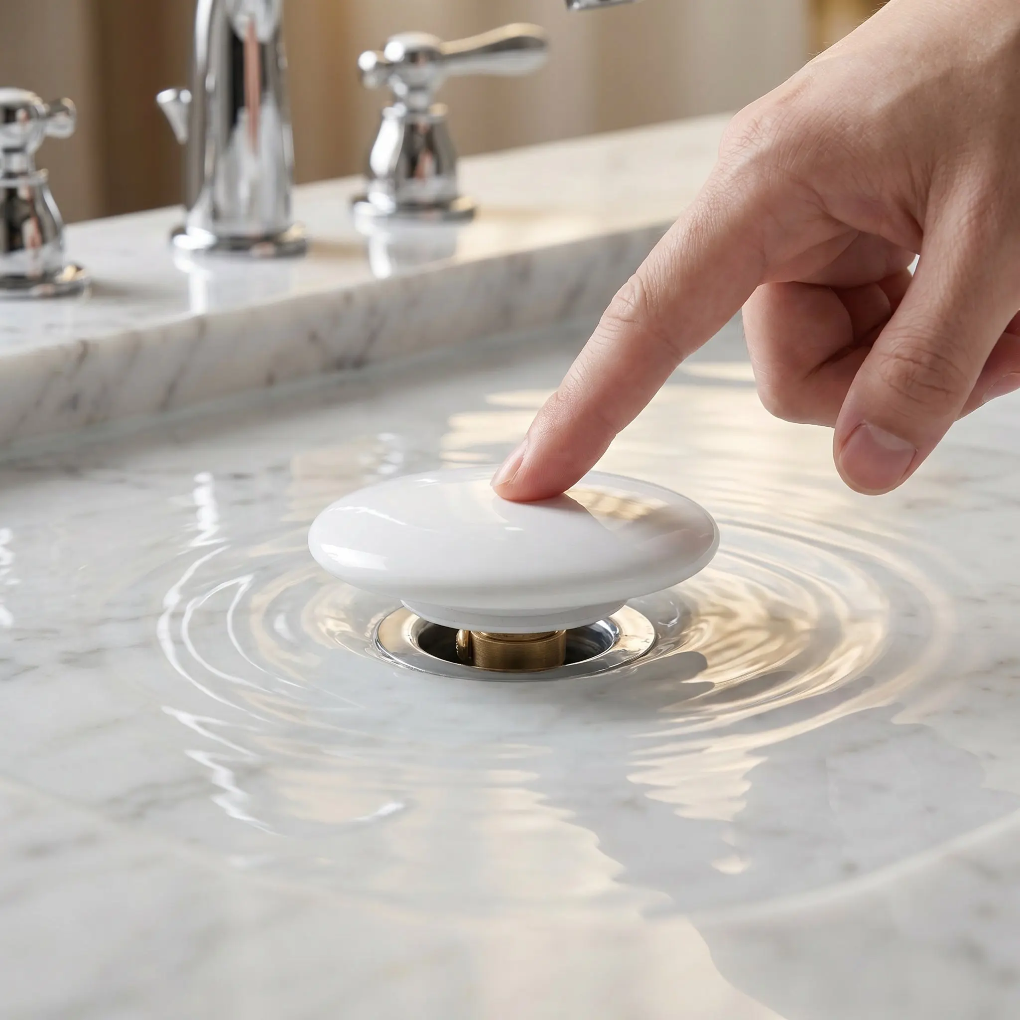 Pop-Up Basin Drain Plug White Ceramic Top Copper Core 36-39Mm Bathroom Sink Stopper Anti-Clog Click Clack Waste Plug Easy Press
