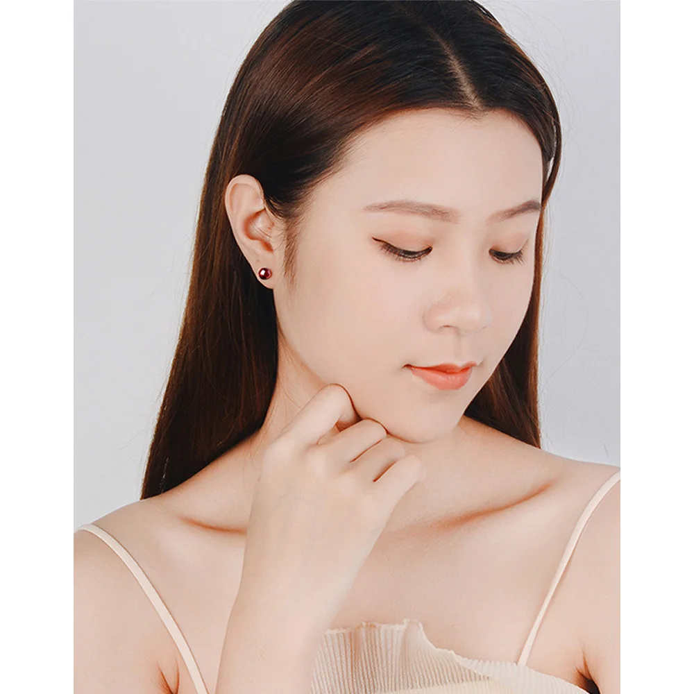 925 Sterling Silver Women's Red Crystal Small Stud Earrings Wedding Party Luxury Quality Jewelry - view 3