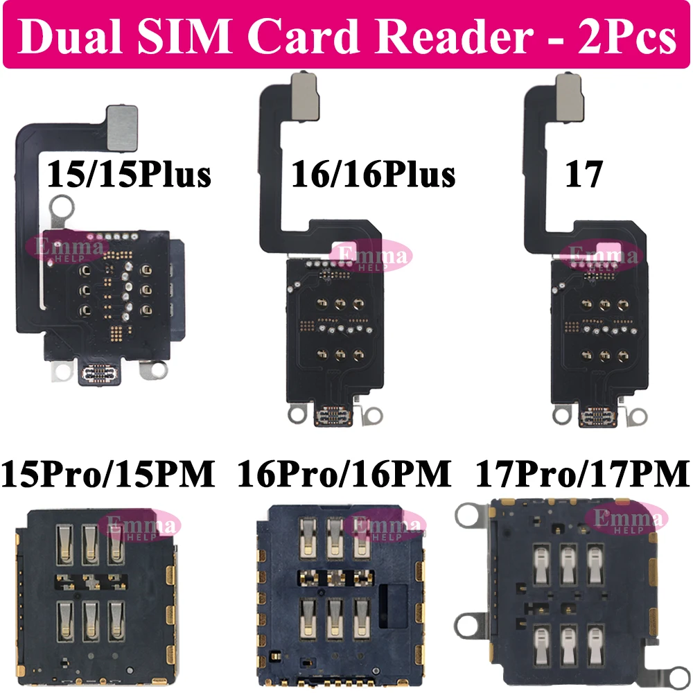 

Кабель-адаптер для считывателя SIM-карт (2 шт.) для iPhone 17, 16 Plus, 15 Pro Max, 14, 13, 12, 11, XR, внутренний слот для SIM-карты