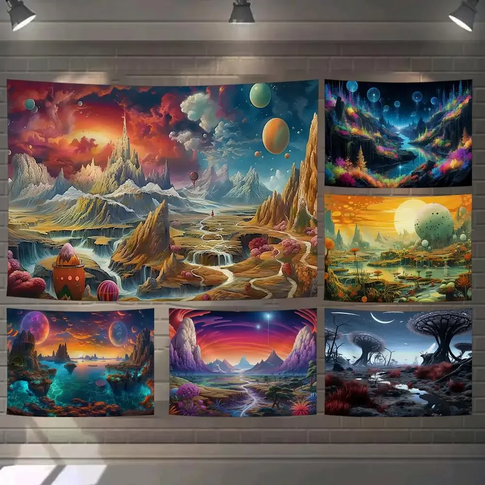 Fantasty Landscape Tapestry Custom Living Bedroom Party Dormitory Interior Wall Bohemian Decoration Attached Clip