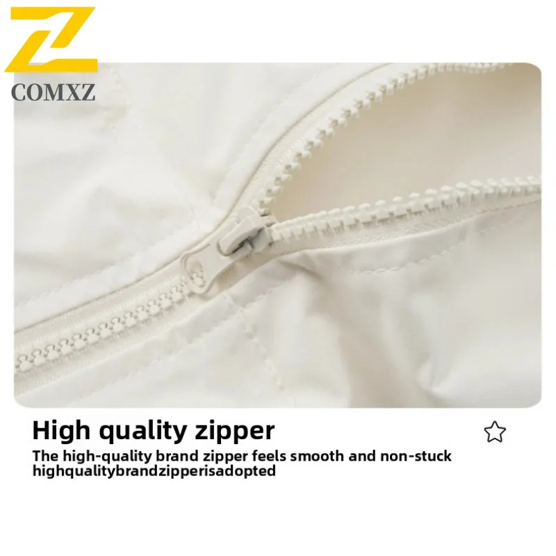 COMXZ 2025 Japanese Patchwork Hooded Jacket Men Women Heavyweight Waterproof High Quality Straight Pocket Coat