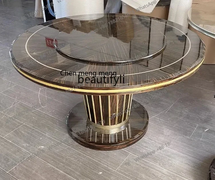 

178Italian light luxury round dining table modern American solid wood dining table villa large-sized restaurant dining table2936