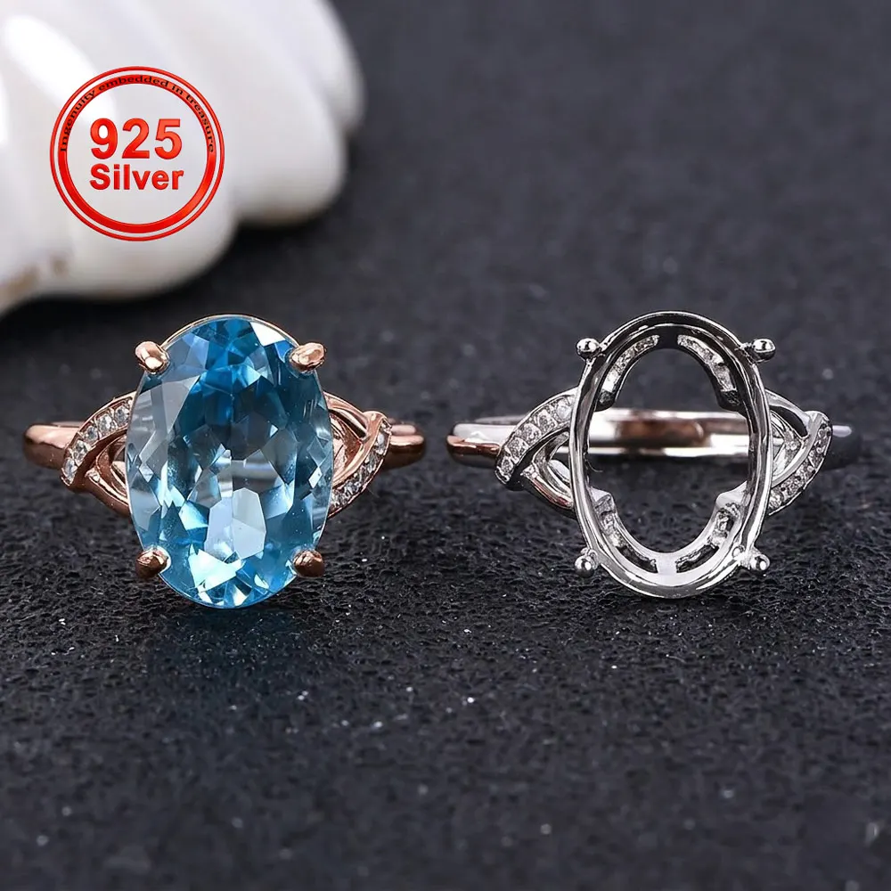 10x14mm Oval Ring Setting S925 Silver Material Simple Women’s DIY Jewelry Ring Accessory