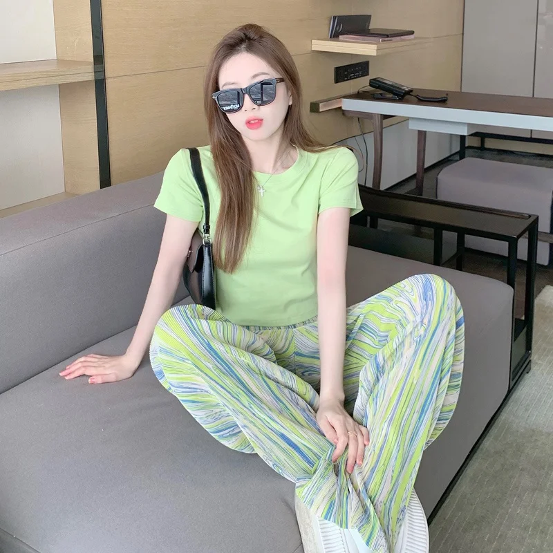 

Summer Wide Leg Pants Women's Casual High Waist Loose Draping Floor-Length Tie-Dye Sweet Cool Trousers Casual Sportswear