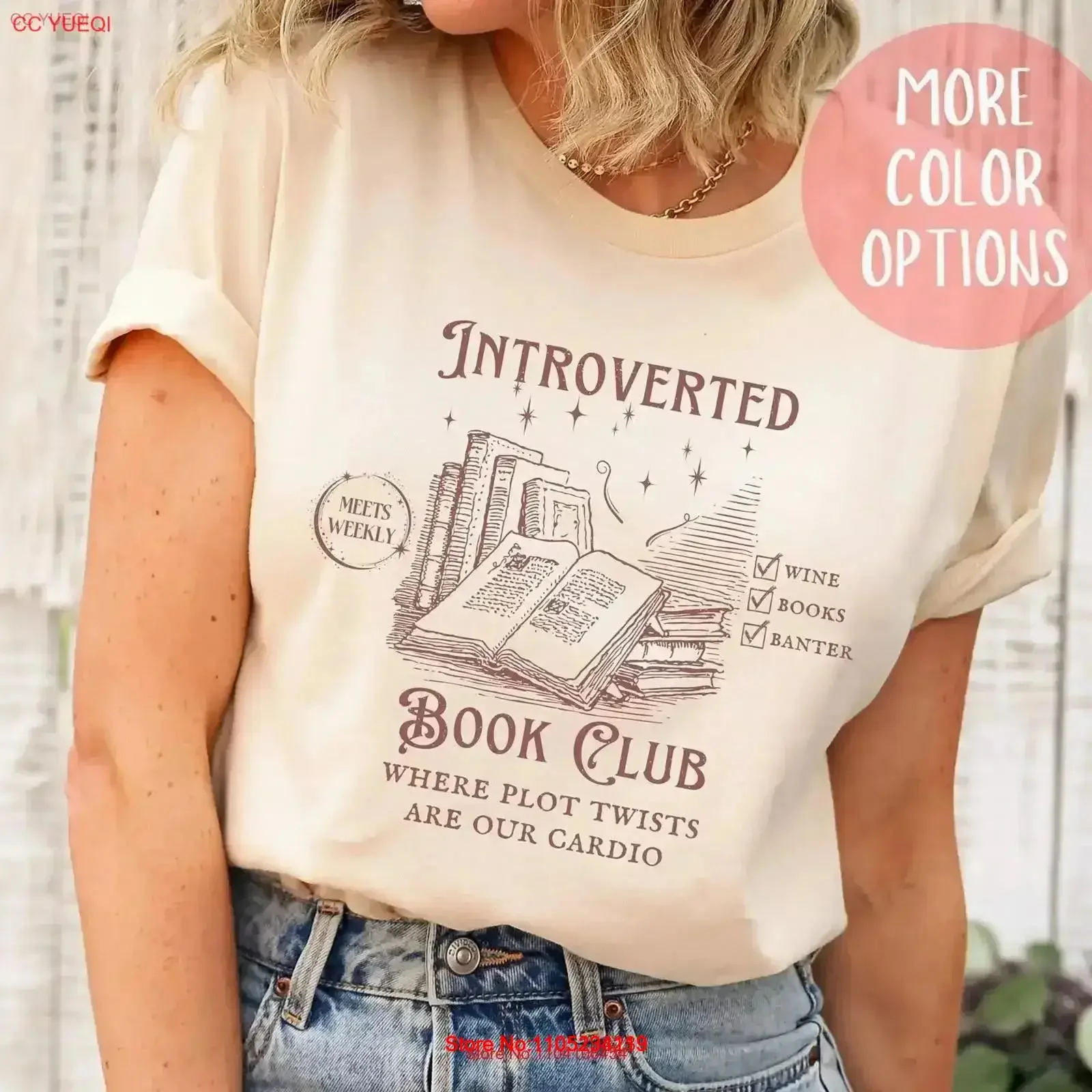 Introverted Book Club Fantasy Reader T Shirt Bookish Vintage Reading for Lovers Bookworm Washed homme Versatile fashion