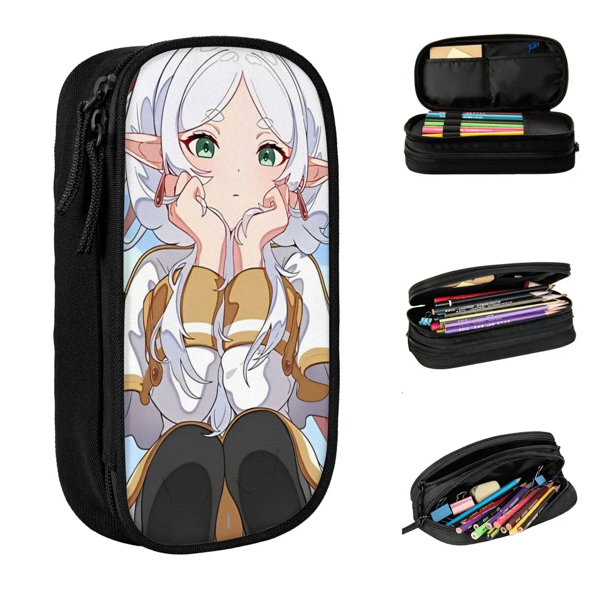 Cute Sousou No Frieren Pencil Cases Frieren Beyond Journey's End Pencilcases Pen Box for Student Large Storage Bags Office Gift