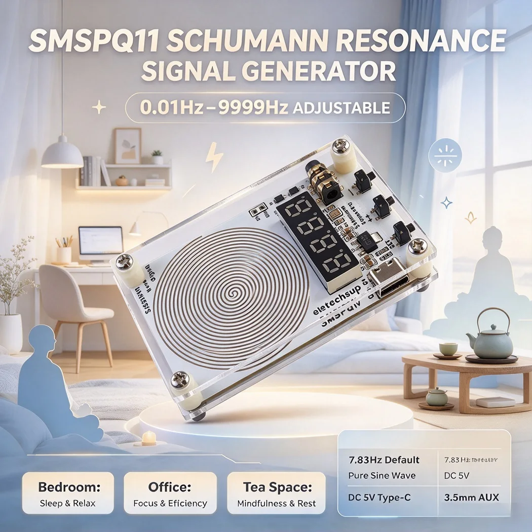 SMSPQ11 ULF Schumann Resonance Signal Generator 7.83Hz 0.01-9999Hz Pure Sine Wave DC5V Type-C 3.5mm Audio Output