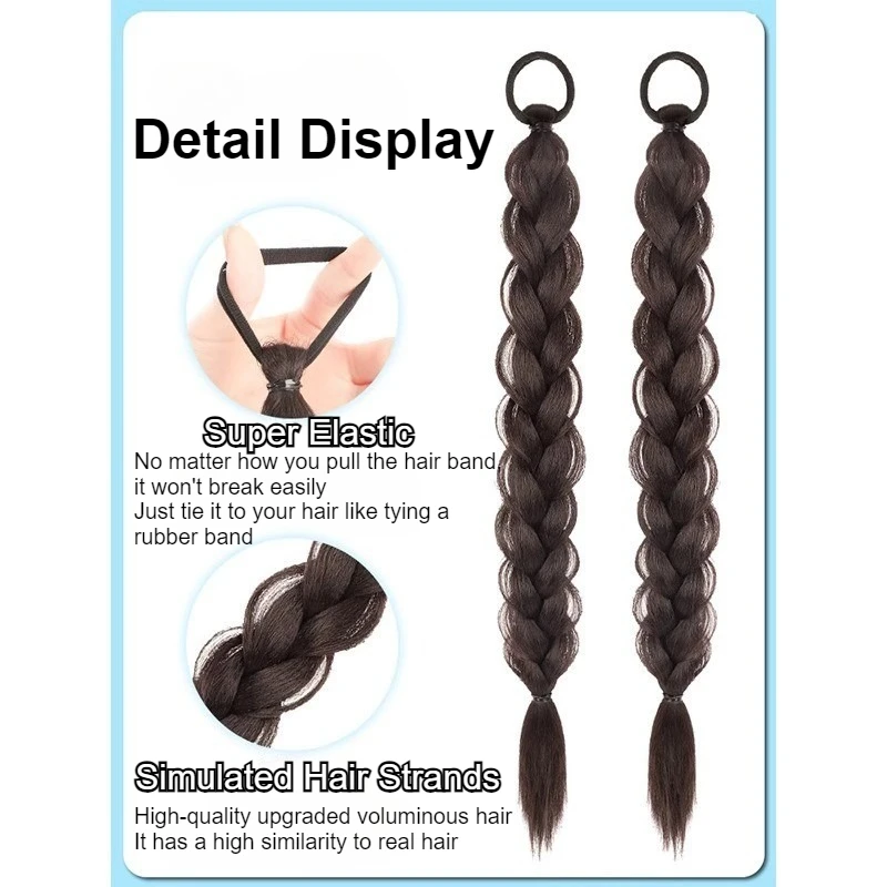 Perruque de cheveux de queue de cheval tressée synthétique avec élastique à haute élasticité pour femme perruque de queue de cheval de postiche de queue de cheveux de tresse longue naturelle