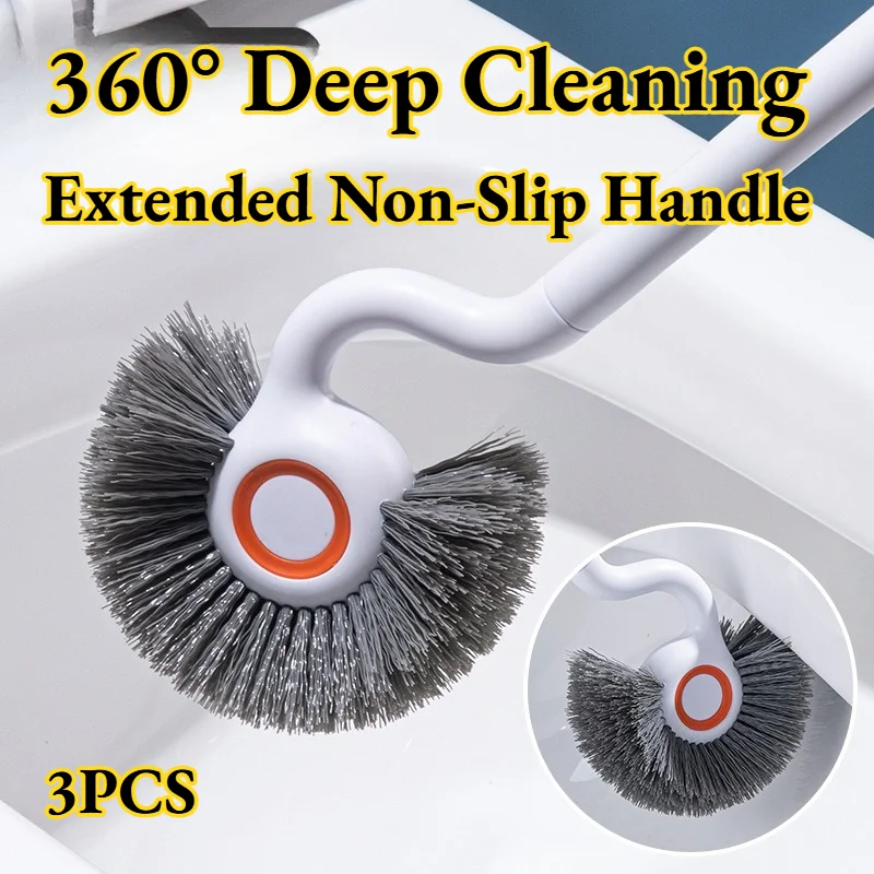 

Toilet Brush Plastic Household 360 Degree Deep Cleaning Hemispherical Bristles Extended Handle Thickened Bathroom Convenient