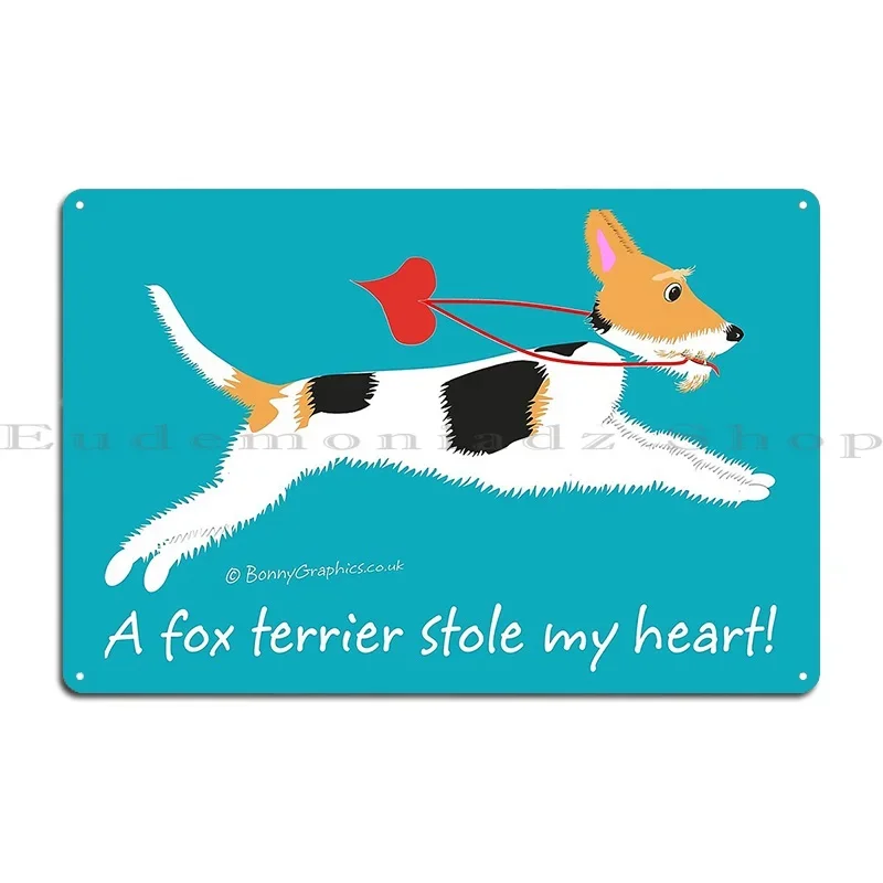 Un zorro Terrier voló mi corazón alambre de pelo Fox Terrier carteles de Metal cueva personalizado Club Bar diseño cartel de estaño cartel