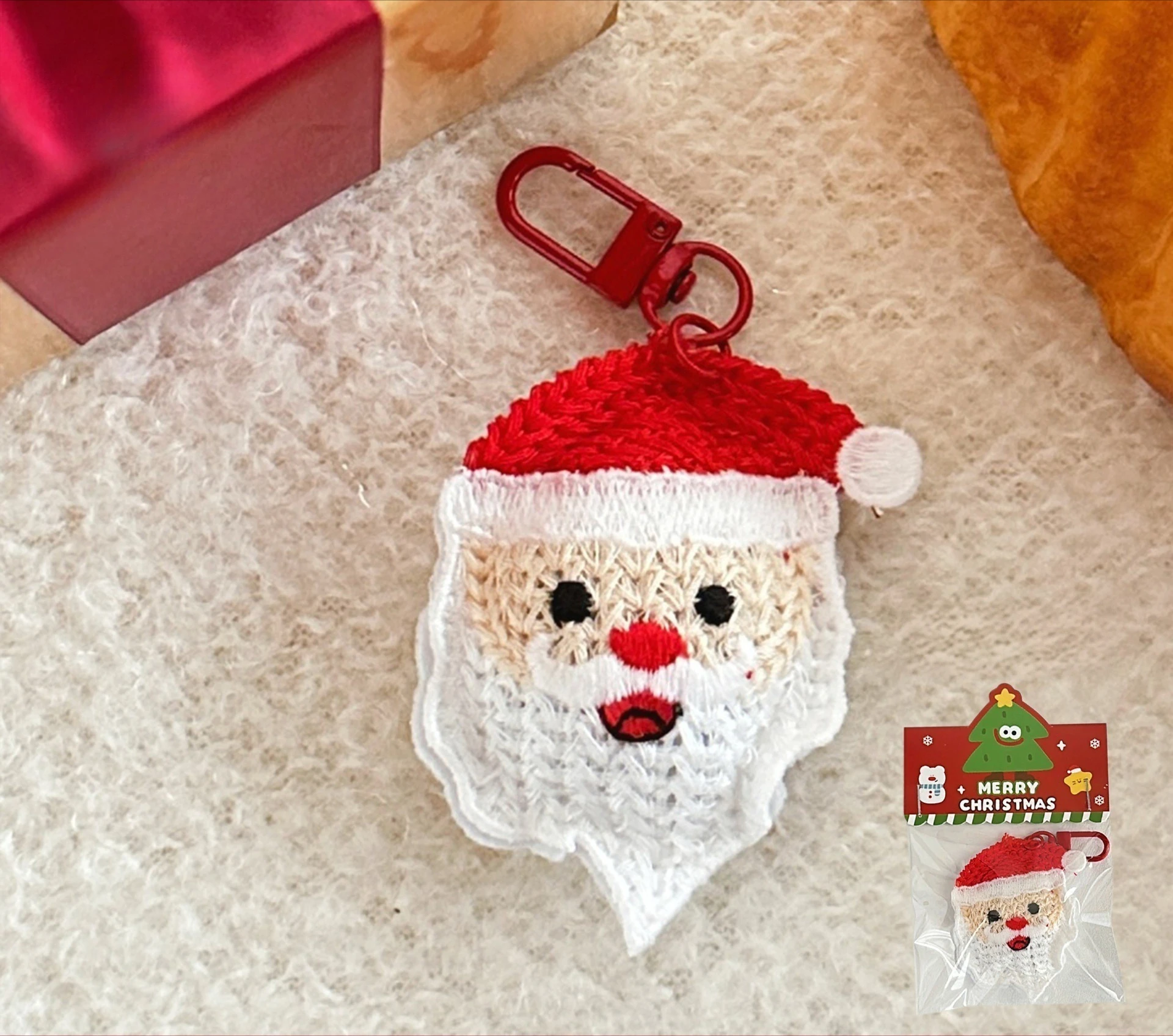 Christmas Santa Keychain Woven Hanging Ornament Cute Red White Fabric Charm for Girls Bag Party Decor Gift Portable Durable