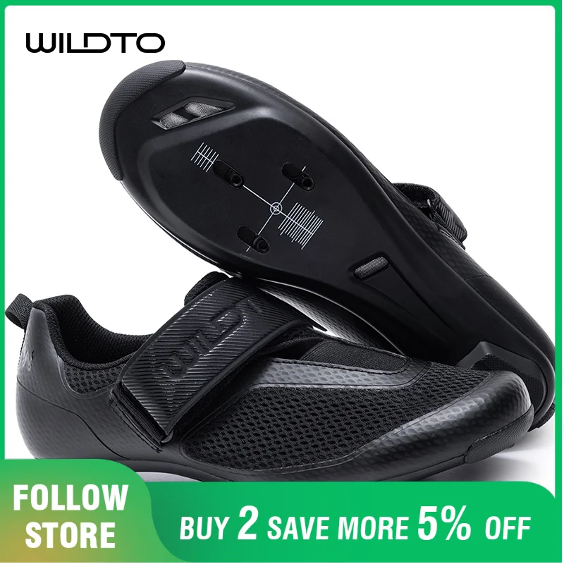 WILDTO Triathlon Cycling Shoes Mens Road Bike Shoes New Nylon&Glassfiber Sole Knock Protection Toe Breathable Bicycle Lock Shoes
